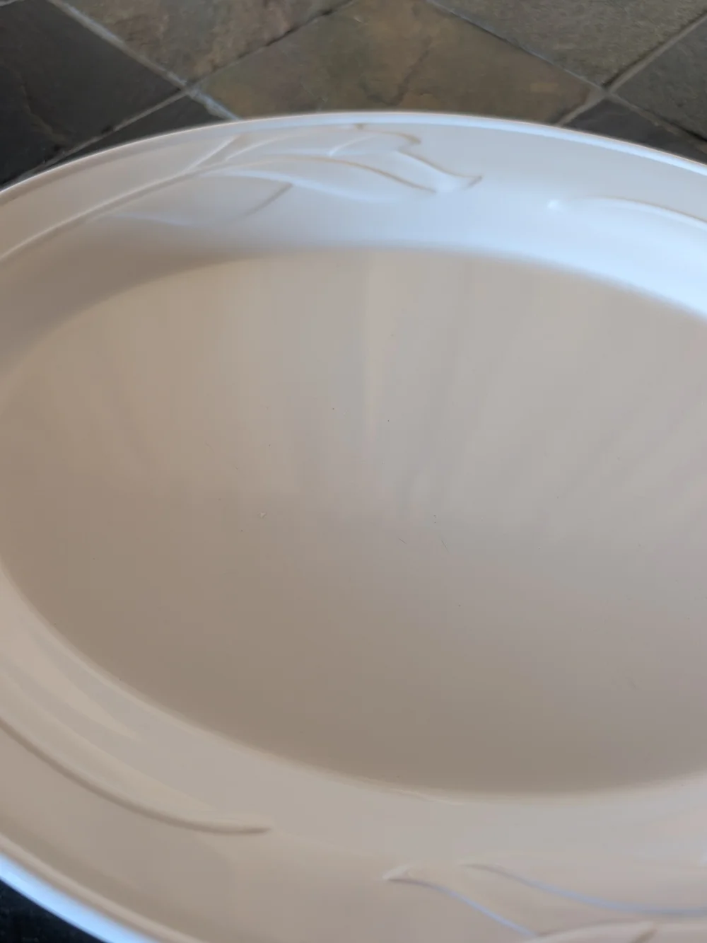 Corningware Casual Elegance White Oval Serving Platter with Embossed Leaf Accent
